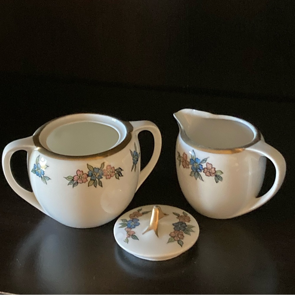 Antique RS Germany Porcelain Creamer and Lidded Sugar Bowl